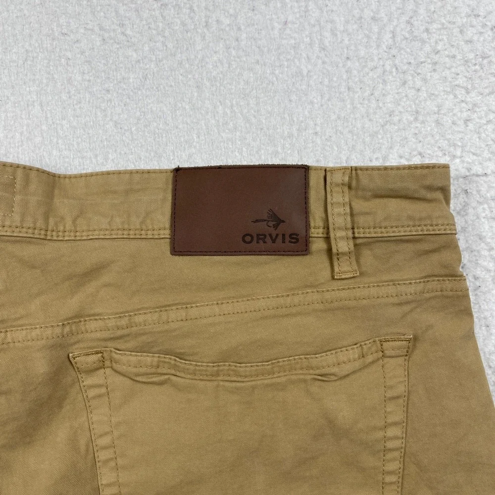 Orvis‎ Five Pocket Pants Mens 42x30 Tan Khaki Cotton Stretch Straight Leg